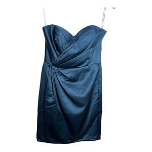 David’s Bridal short strapless satin dress with pleating Blue  Size 2 F15103